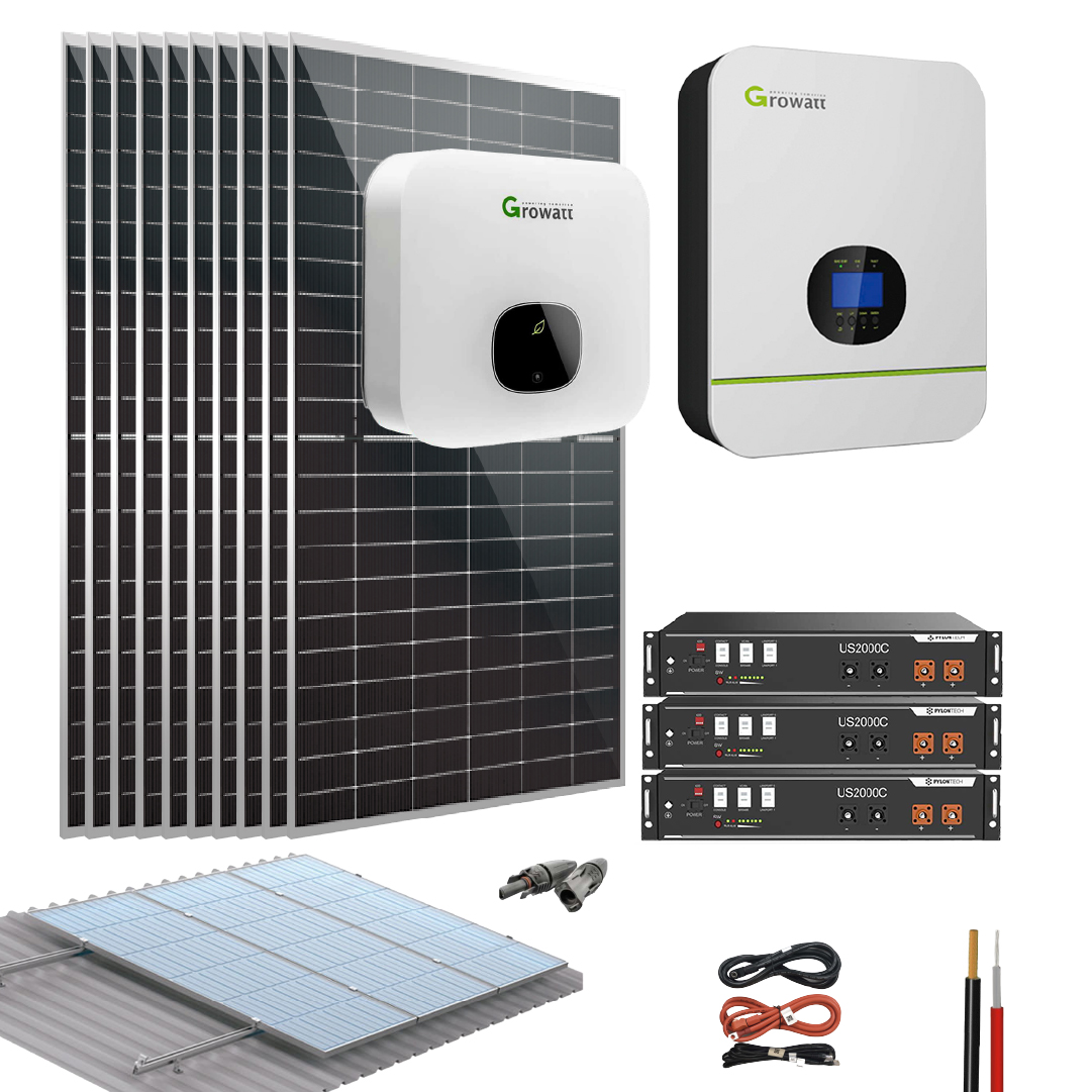 Kit Solar Híbrido 3000W 21350Wh/día Growatt Litio